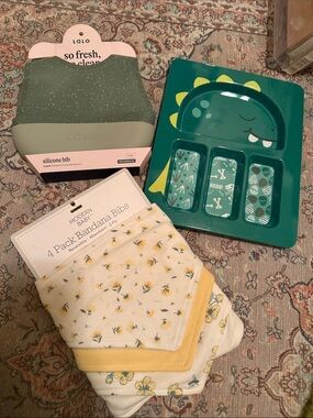 NWT Brand New Baby Feeding Bundle – Lalo, Modern Baby & Dinosaur Plate